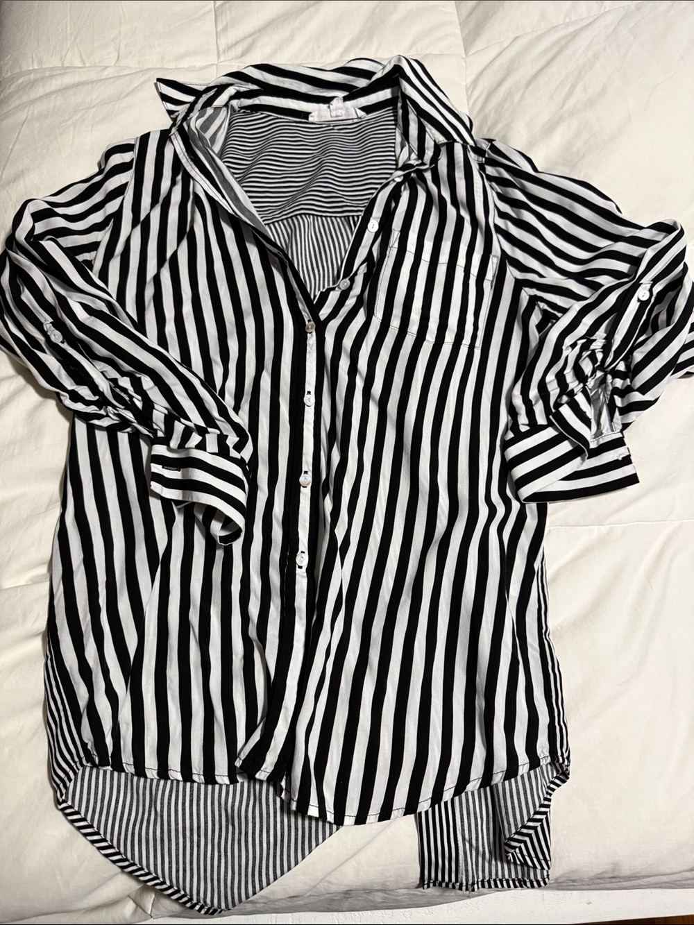 Jane and Delancey Black & White Striped Button-Down Shirt
